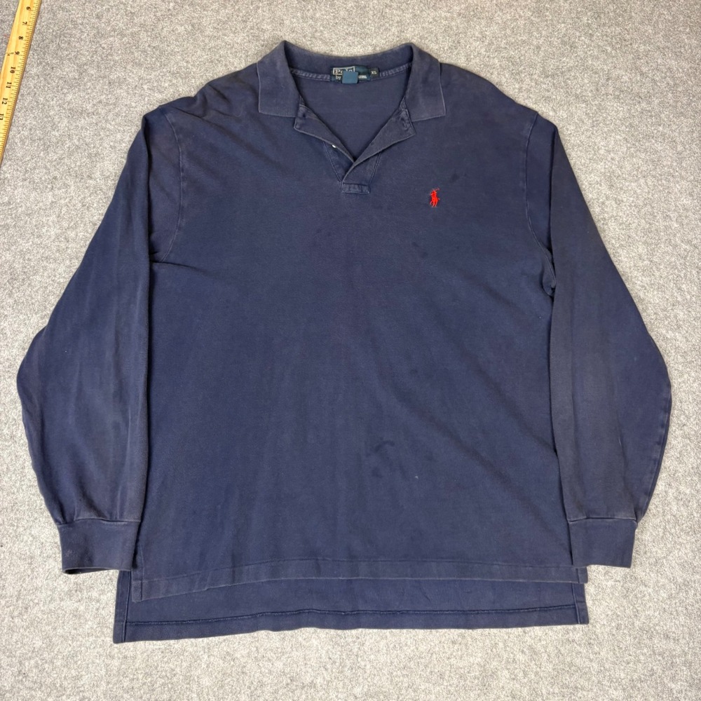 Polo Ralph Lauren Mens XL Navy Blue‎ Long Sleeve Pique Polo Shirt Red Pony Logo